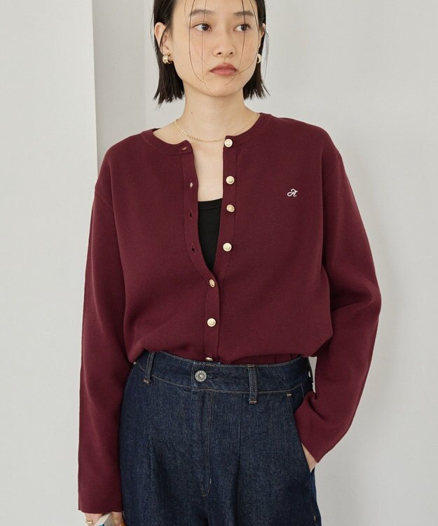 AMERICAN HOLIC ワンポイントロゴクルーカーディガン Bordeaux