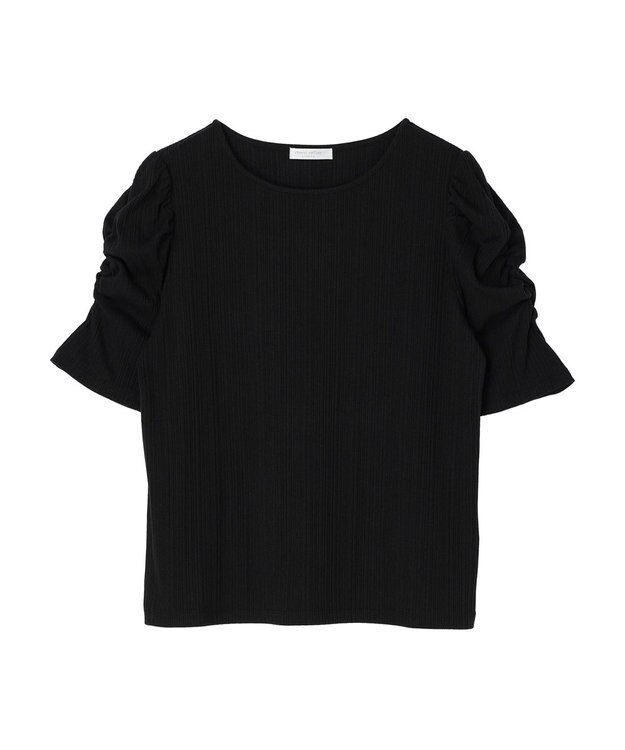 Green Parks リブ肩デザイン５分袖プルオーバー Black