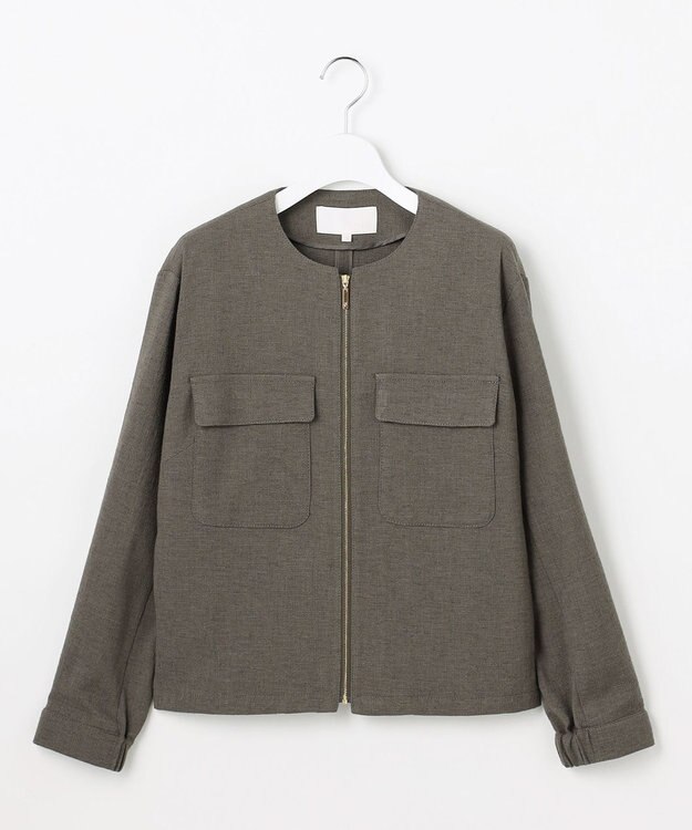 自由区 L 【17号サイズまで展開】ライトブッチャーノーカラー ブルゾン カーキ