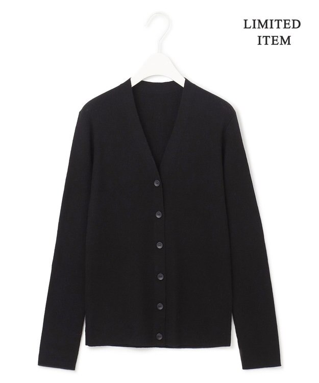 ICB 【WEB限定・洗える】エクストラファインメリノ リブニットカーディガン ブラック系