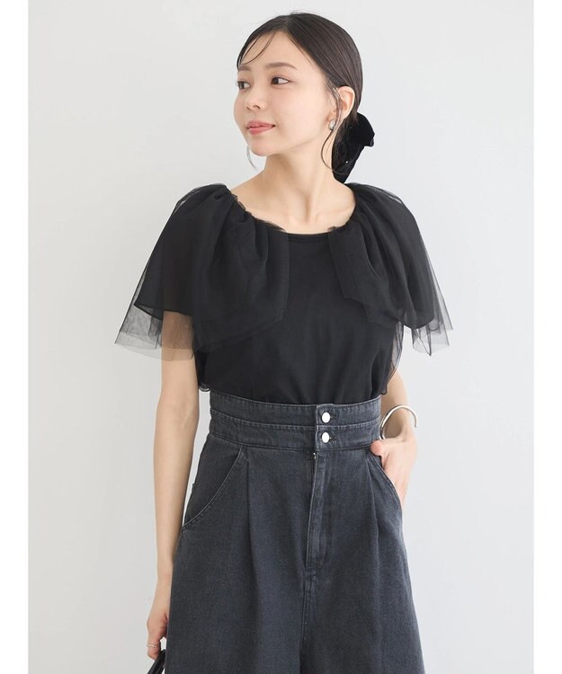 earth music&ecology チュールレイヤードプルオーバー Black