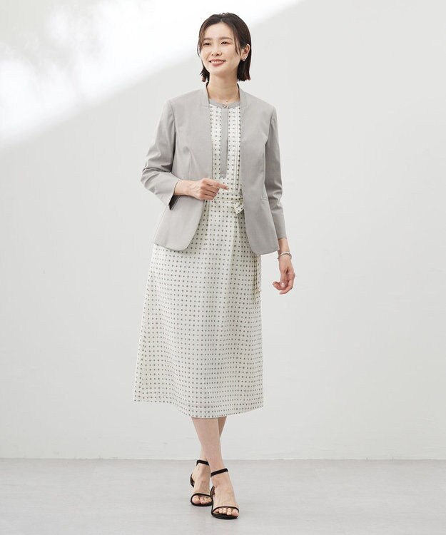 J.PRESS LADIES 【セットアップ対応・洗える・撥水】コットンFITTY ノーカラー ジャケット ベージュ系