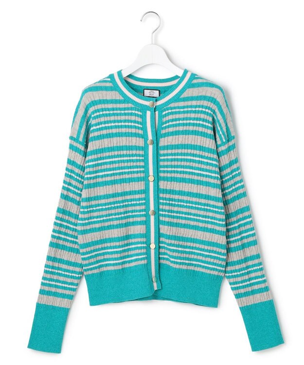 J.PRESS YORK STREET 【UNISEX】コットンボーダー ニットカーディガン ライトグリーン系1