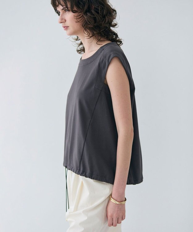 BEIGE， 【洗える】IXIA / コットンノースリーブドロストトップス Slate