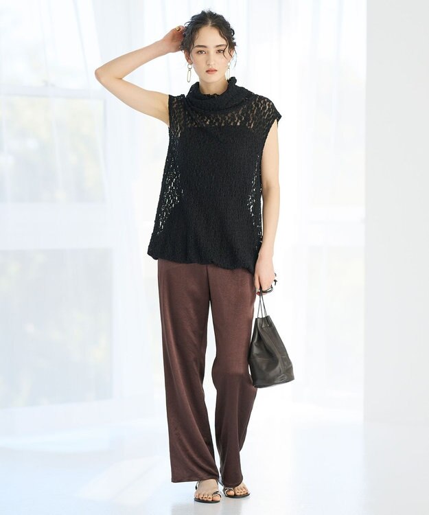 #Newans タートルネックレースブラウス ブラック