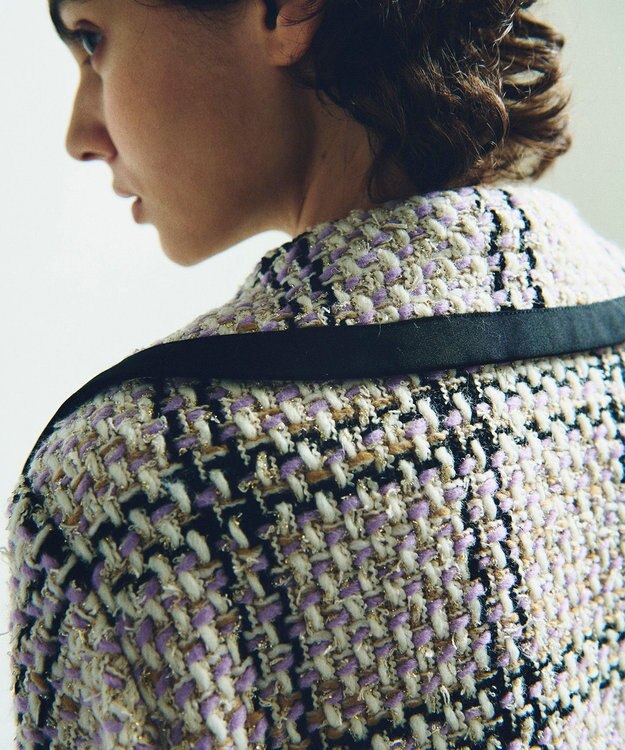 GRACE CONTINENTAL ツイードフーディーコート ラベンダー