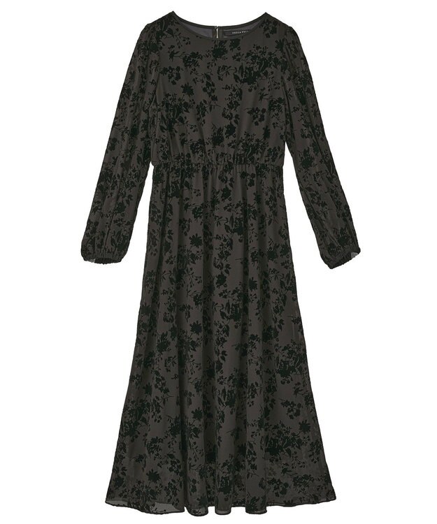 YECCA VECCA ボタニカル柄フロッキープリントワンピース Charcoal Gray
