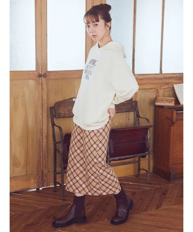 earth music&ecology チェック柄ナロースカート Beige