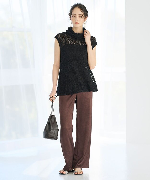 #Newans タートルネックレースブラウス ブラック
