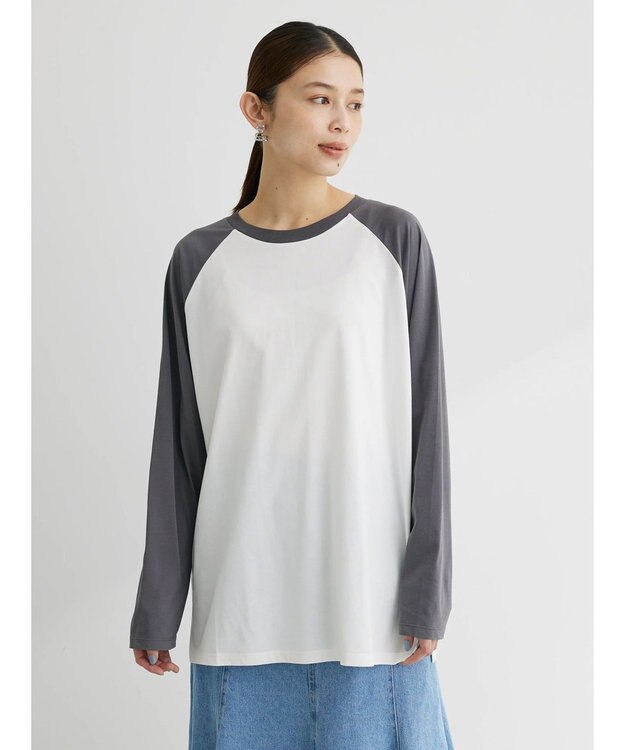 Green Parks シアーラグラン配色プルオーバー Light Gray