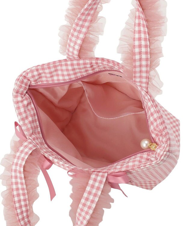 Maison de FLEUR ギンガムブランドロゴフリルハンドルトート Pink