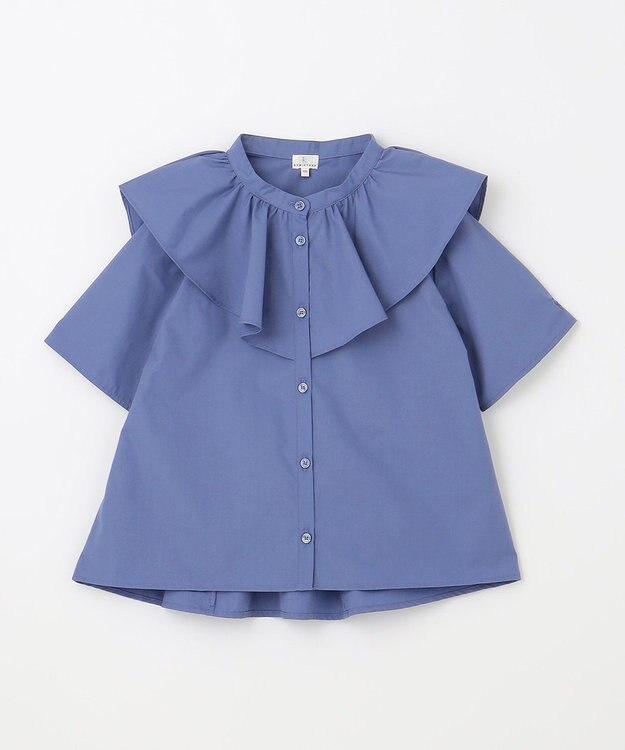 組曲 KIDS 【150-160㎝】パピヨンラッフル ブラウス ダスティブルー系