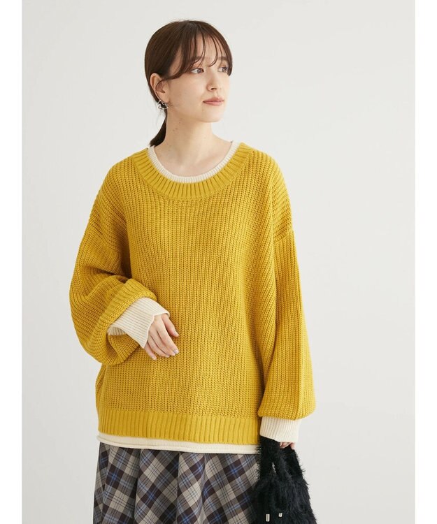 Green Parks ・Ｐｅｔｉｔ　Ｆｌｅｕｒ　レイヤード風ハイショクニット Yellow
