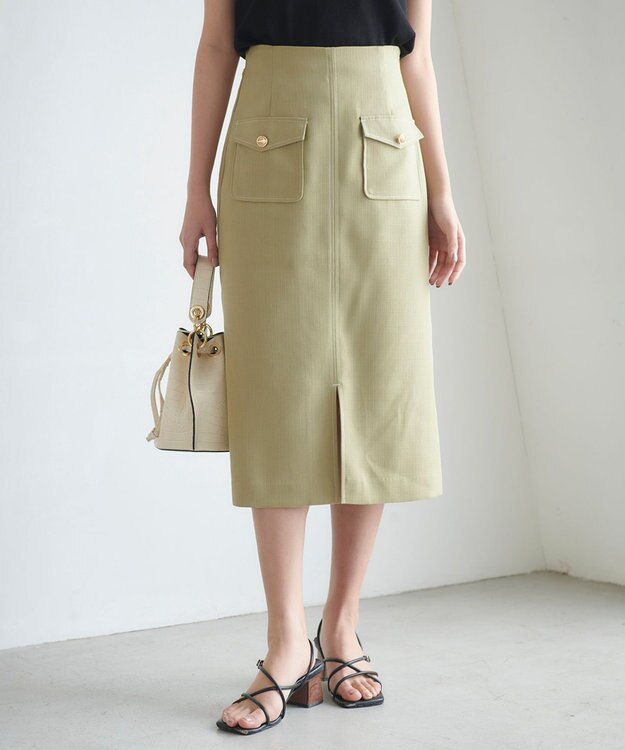 Feroux 【洗える】フラップナロー スカート ライトグリーン系