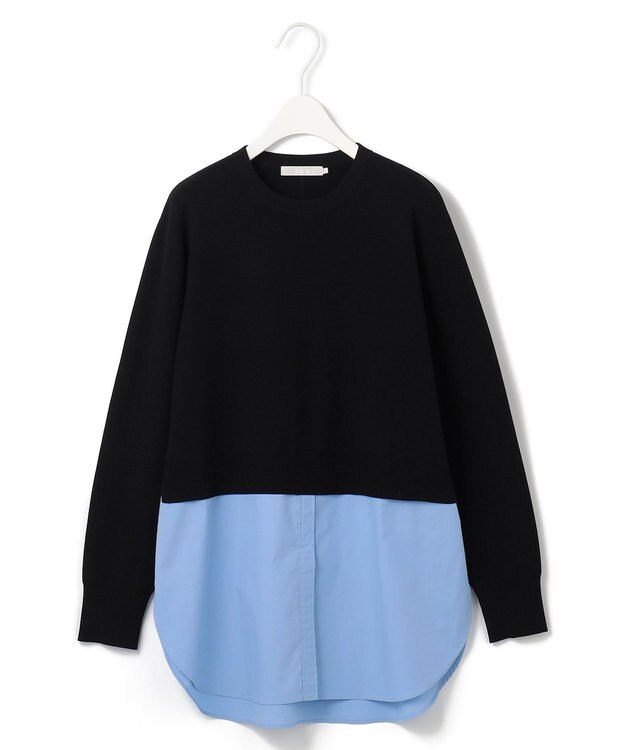 ICB L 【WEB&一部店舗限定カラーあり】クロスコンビ ニットプルオーバー ブラック×サックス系［WEB&一部店舗限定］