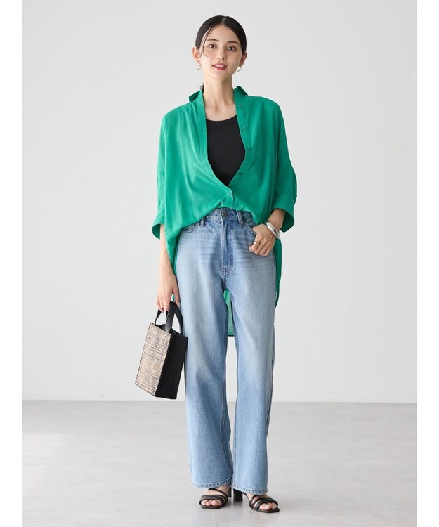 AMERICAN HOLIC 接触冷感５分袖変形ドルマンシアーシャツ Green