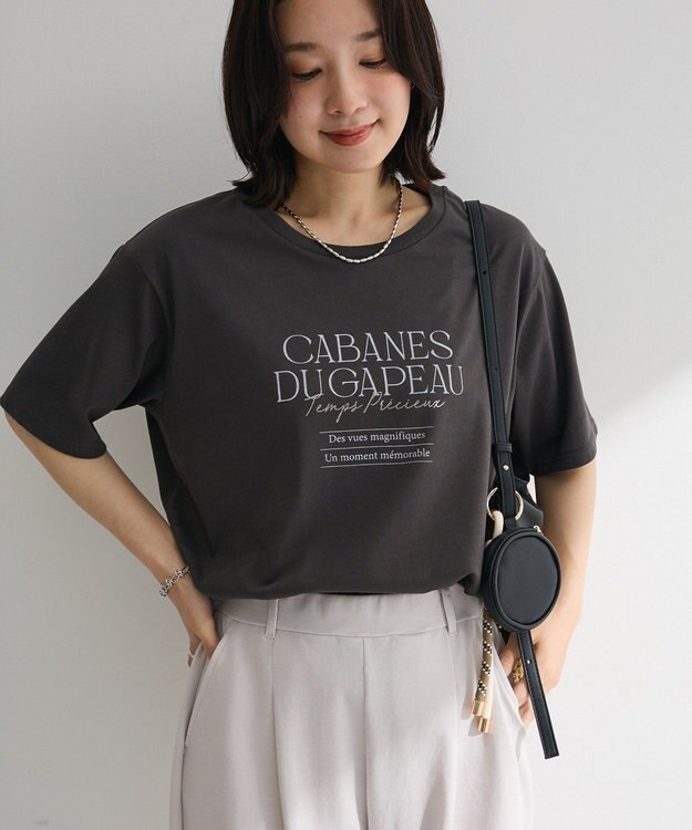 Green Parks 【適ON】多段きれい目ロゴＴシャツ Charcoal Gray