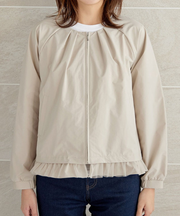 Tiaclasse 【洗える】チュールフリルタックブルゾン エクリュ