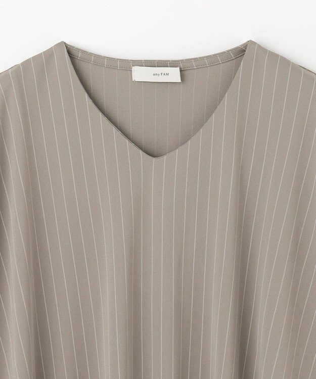 ANY カシュクールTシャツ ベージュストライプ