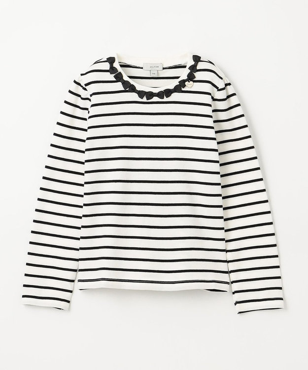 ANY KIDS リボン×ボーダー長袖Tシャツ ブラック×エクリュ