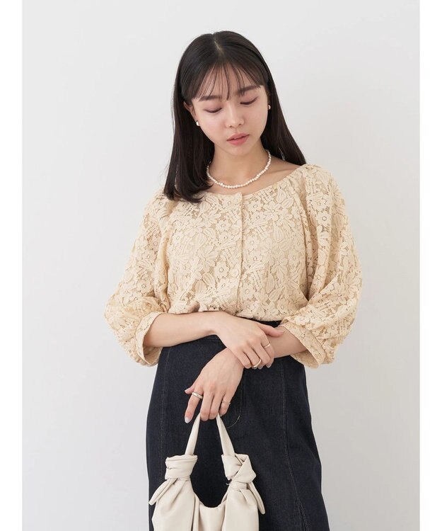 earth music&ecology フラワーレースブラウス Beige