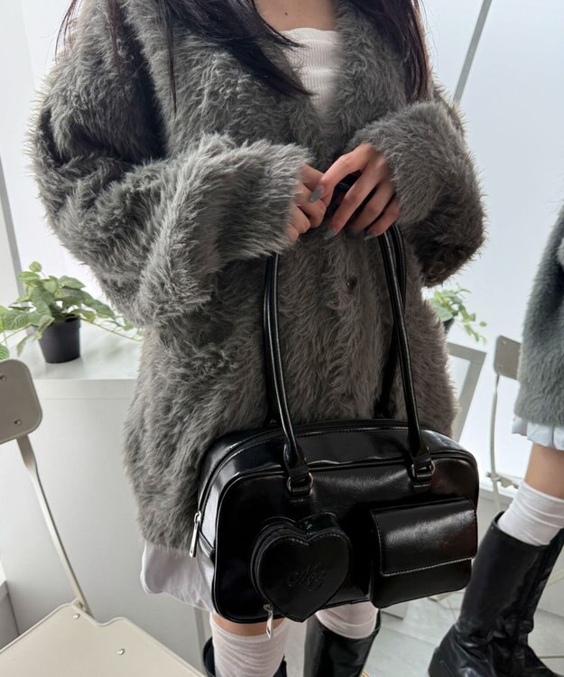 WEGO ハートポケットボストンバッグ ブラック