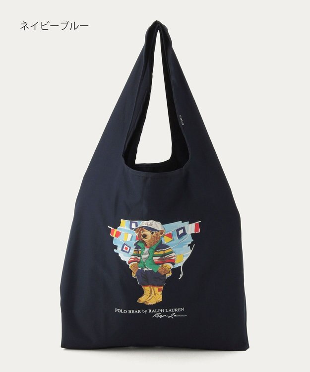 MOONBAT POLO RALPH LAUREN(ポロ ラルフローレン) SEASON BEAR ポロベア ポケッタブル レインバッグ 無地 ネイビーブルー