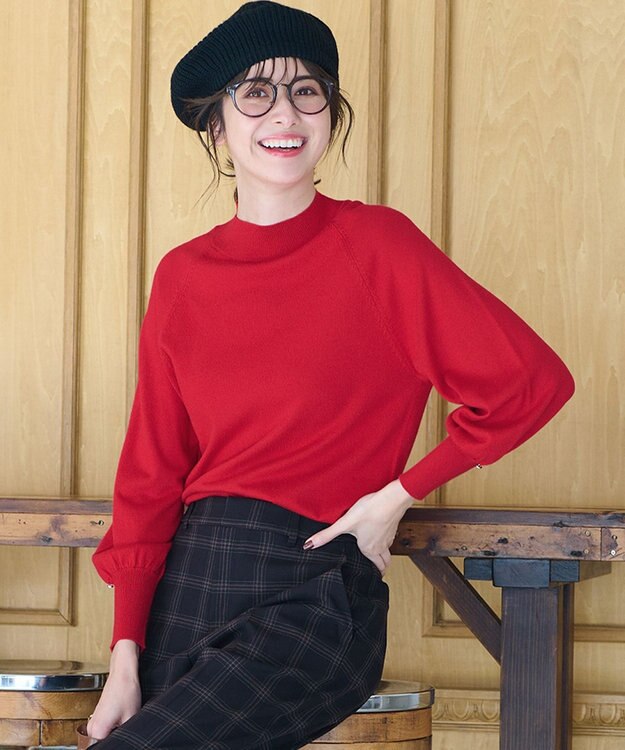 ANY SIS 【洗える】カシミヤブレンドパフ袖 ニット レッド