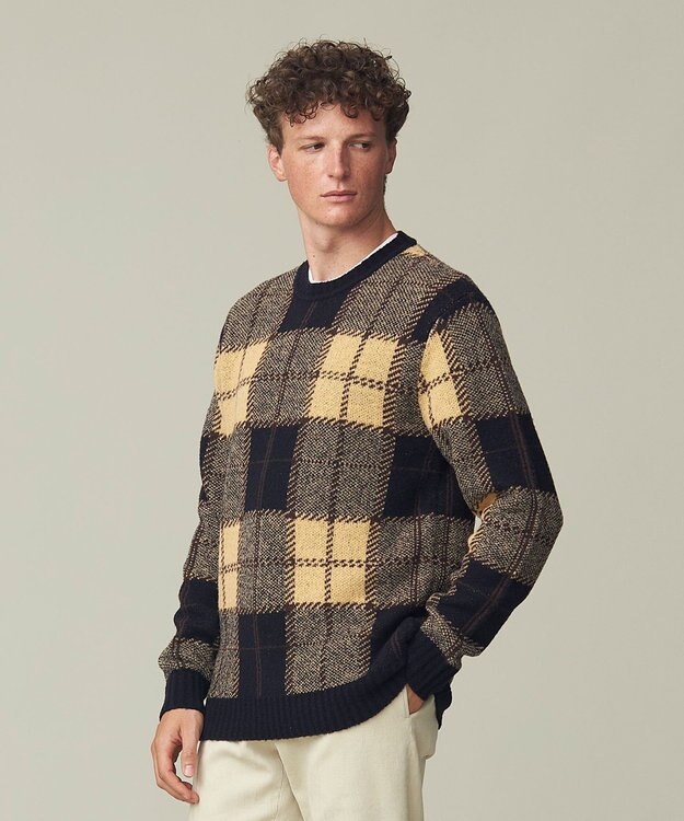 J.PRESS MEN ブークレジャガード ブラックウォッチクルー ニット ネイビー系7