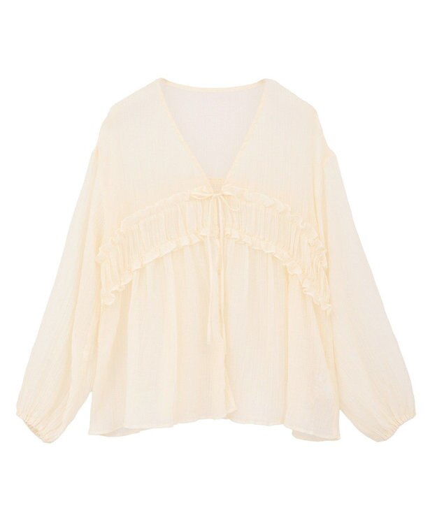 Green Parks Ｖネックフリルシアープリーツブラウス Off White