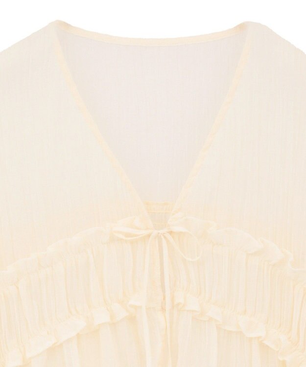 Green Parks Ｖネックフリルシアープリーツブラウス Off White