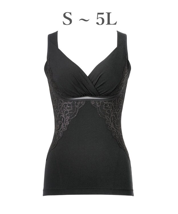 BRADELIS New York 【BRADELIS NewYork peace】綿混キャッチャーカップレースブラキャミ25 ノンワイヤー 補正下着 補整 カップ付き ブラトップ ボディシェイパー ブラック