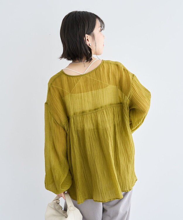 Green Parks Ｖネックフリルシアープリーツブラウス Green