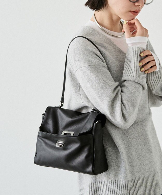 russet ソフトレザーフラップミニトートバッグ(CE-1674) Black