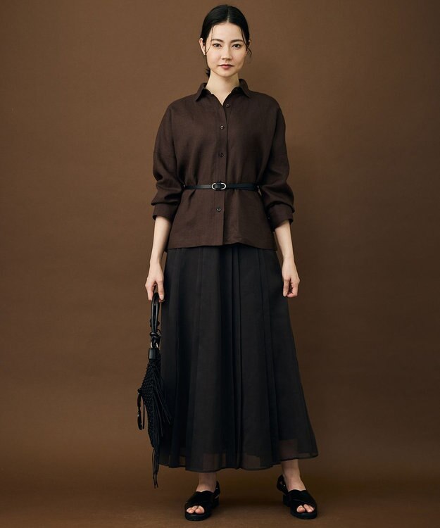 自由区 オーガンジープリーツ スカート ブラウン