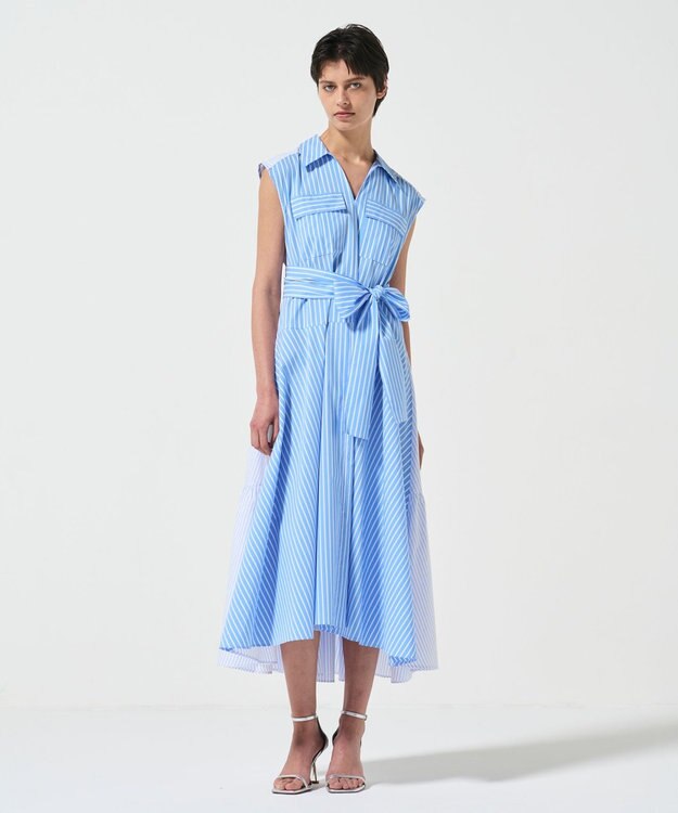 GRACE CONTINENTAL ティアードコンビシャツワンピース ストライプ