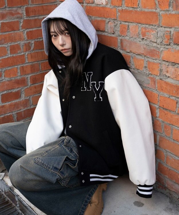 WEGO 2WAYフード付きビッグスタジャン ブラック