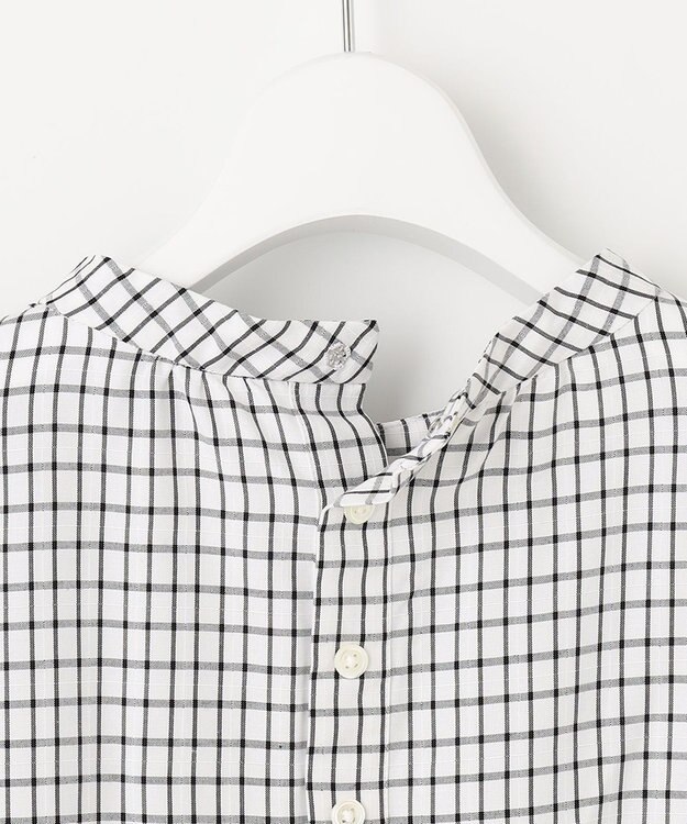 J.PRESS LADIES 【洗える】 セルロースチェック スタンドカラー ブラウス ブラック系3