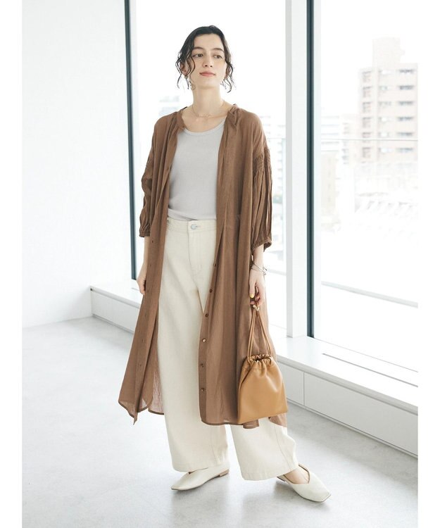 CRAFT STANDARD BOUTIQUE ウ゛ィンテージボイル袖シャーリングワンピース Brown