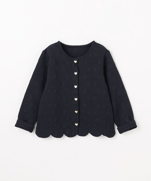 ANY KIDS リボン ジャガード カーディガン ネイビー