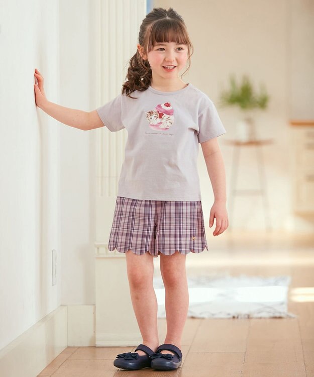 ANY KIDS 水彩風 アニマルプリント Ｔシャツ サックスブルー×ネコ