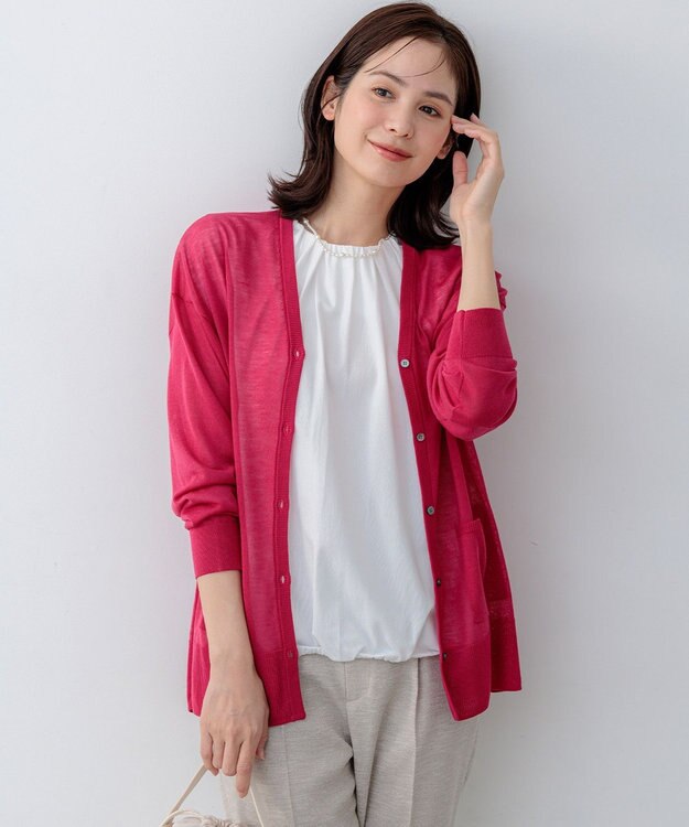 組曲 S 【先行予約】シアーニットVネック カーディガン チェリーローズ系