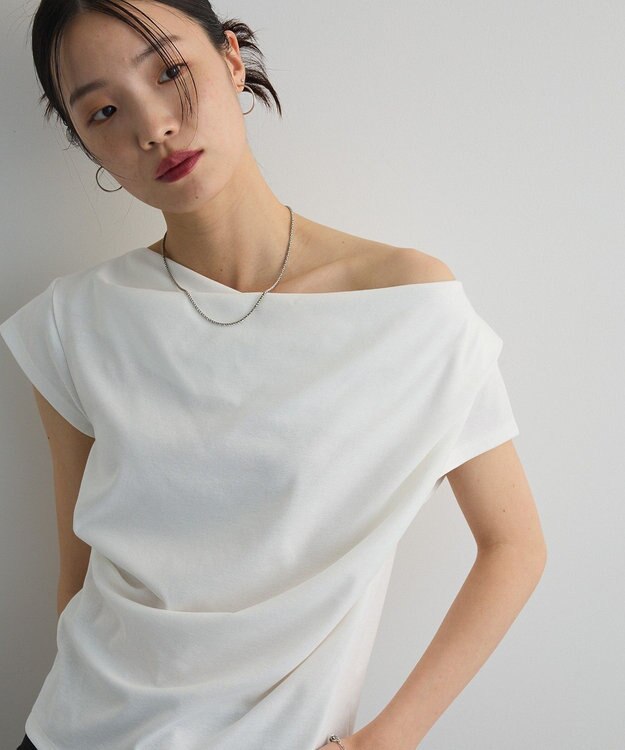 Green Parks ドレープオフショルフレンチ袖Ｔシャツ Off White