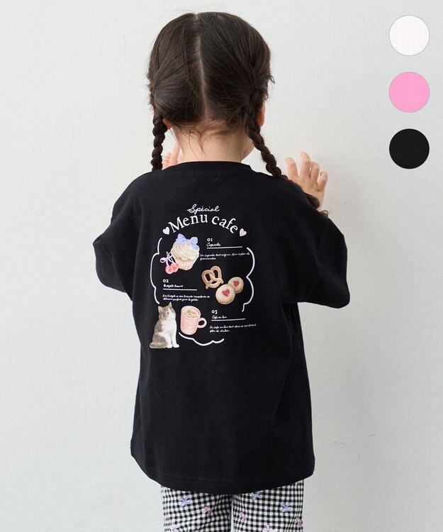 ANY KIDS 【綿100%】バックプリント オーバーサイズTシャツ ブラック×ネコ