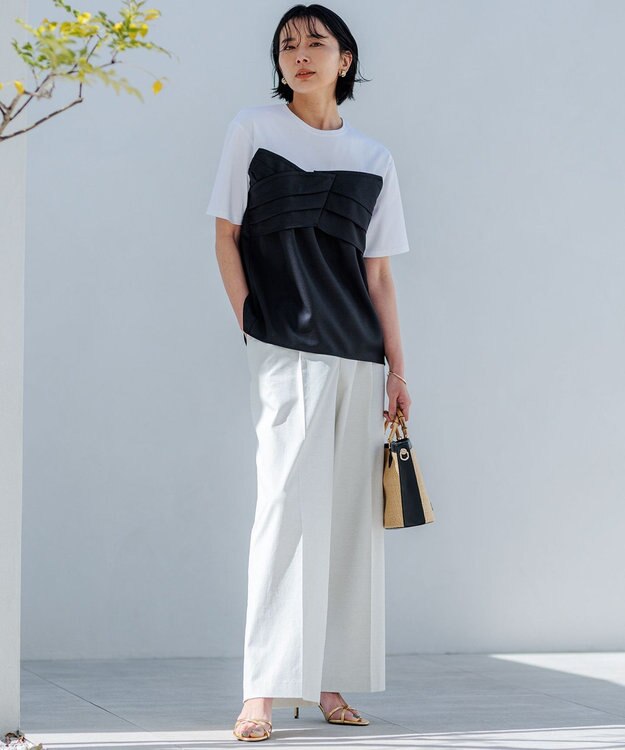 23区 【WEB限定カラーあり/洗える】スムースデザイン コンビ カットソー ブラック系