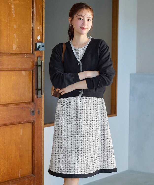 Tiaclasse 【洗える】オーガンジーラインカーディガン ブラック