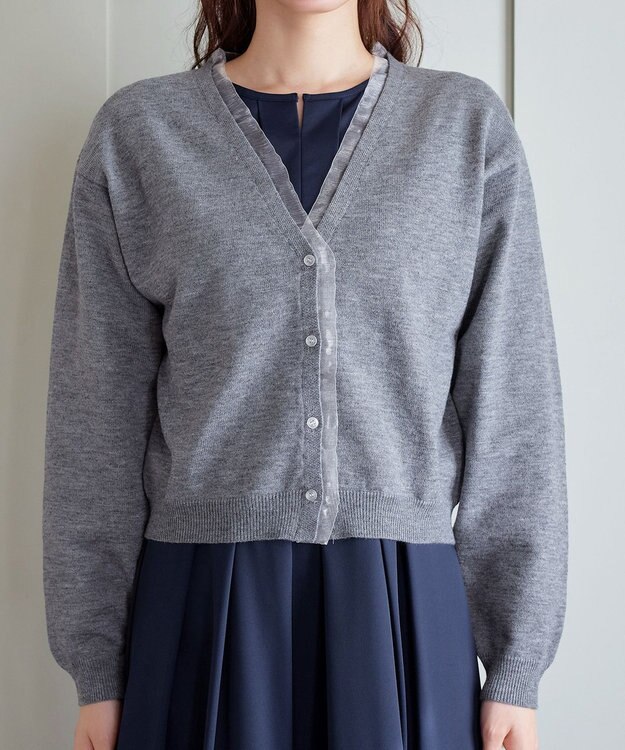 Tiaclasse 【洗える】オーガンジーラインカーディガン グレー