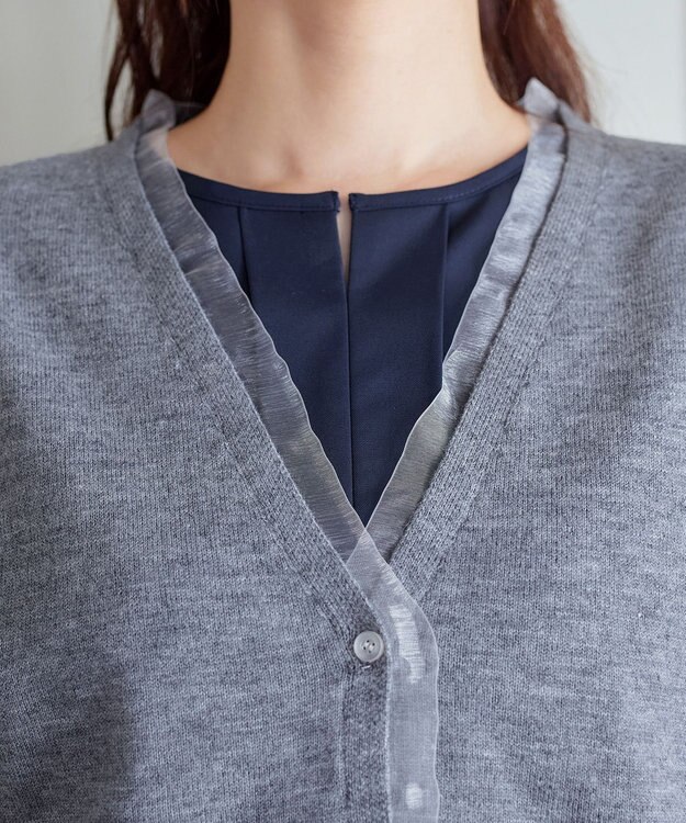Tiaclasse 【洗える】オーガンジーラインカーディガン グレー