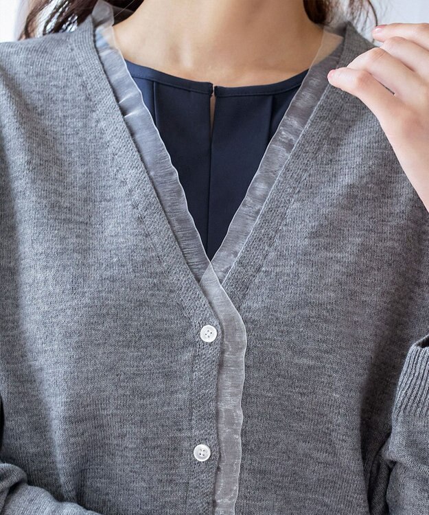 Tiaclasse 【洗える】オーガンジーラインカーディガン グレー