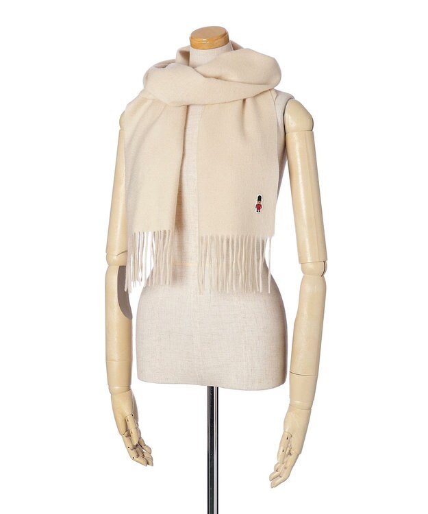 MOONBAT 【WEB限定】MACKINTOSH PHILOSOPHY バッキンガムベア付きウール100%無地マフラー (パッケージ付き) オフホワイト